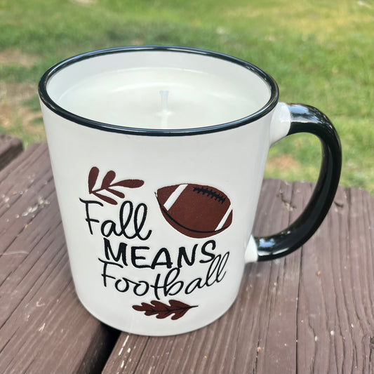 🏈 Fall Means Football Repurposed Mug Candle – Mahogany Coconut (18oz) 🕯️