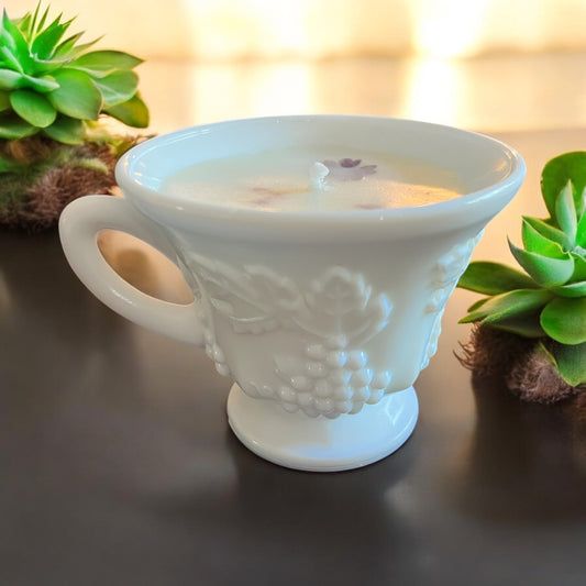 Milk Glass Tea Cup Candle