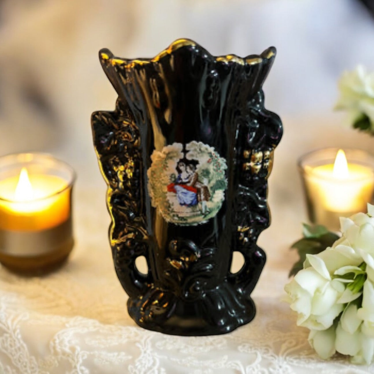 Black Victorian Style Vase