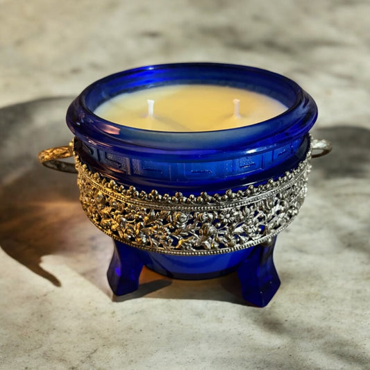 Cobalt Blue with Gold Trim Footed candle