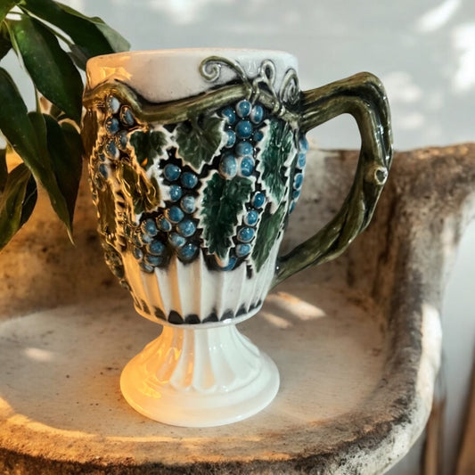 Vintage Style Blue and Green Floral Footed Mug