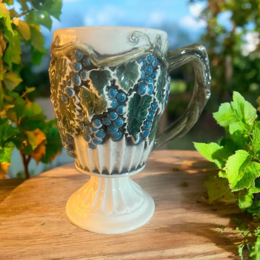 Vintage Style Blue and Green Floral Footed Mug