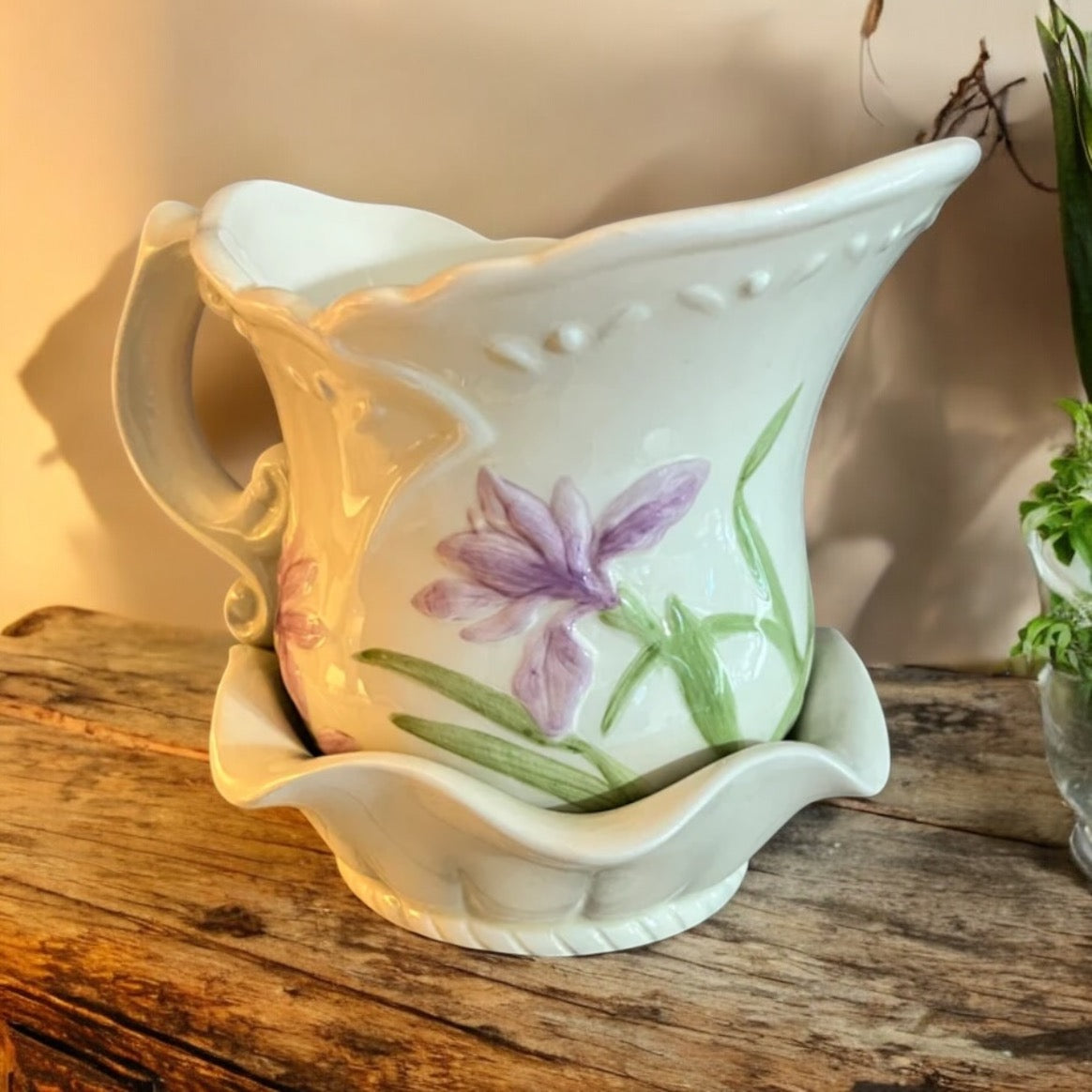 Vintage Water pitcher with attached wash basin