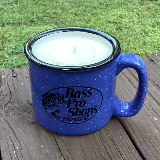 Bass Pro Camp Mug Candle – Leather Scent 🐟🕯️