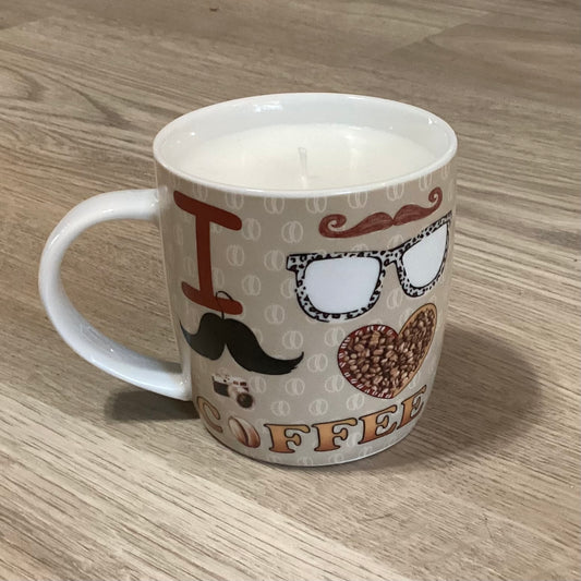 I ❤️ Coffee Repurposed Mug Candle – Midnight Bourbon | 11oz+ Premium Wax